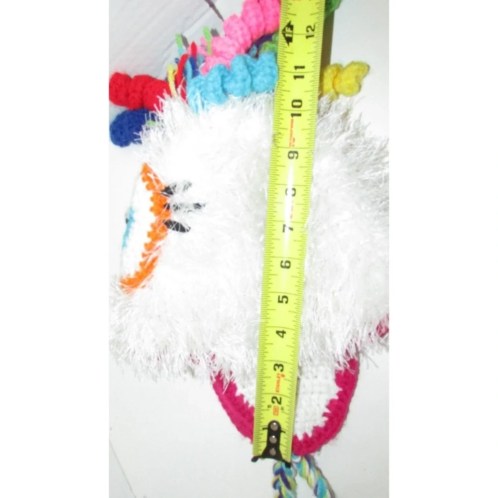 Hand made crocheted one‎ eyed cyclops monster fun fur curly ques bow winter hat